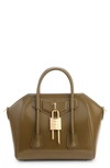Givenchy Mini Antigona Lock Top-handle Bag In Leather In Dark Khaki