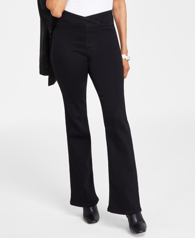 Inc International Concepts Women's High Rise Asymmetrical Waist Pull-on Jeans, Created For Macy's In Deep Black