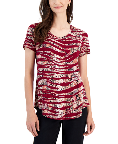Macy's Jm Collection Women's Animal-print Short-sleeve Top, Created For  In Cherry Pie Combo