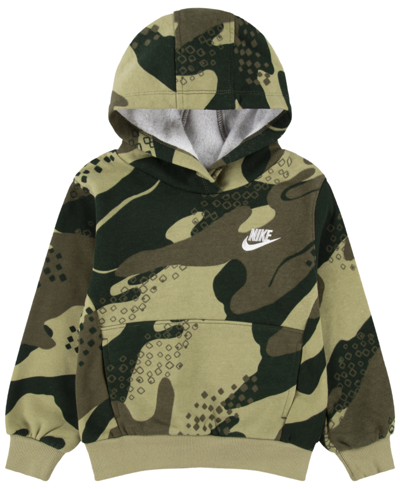 Nike Little Boys Sportswear Club Camo Pullover Hoodie In Neutral Olive