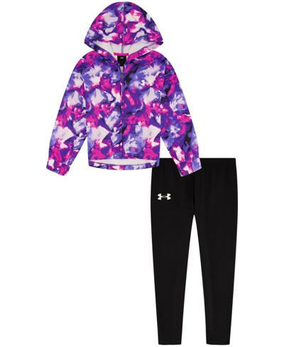 Under Armour Kids' Little Girls Abstract Brush Zip-up Hoodie And Leggings Set In Electric Purple