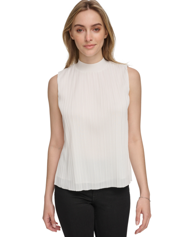 Calvin Klein Women's Plisse Mock-neck Sleeveless Top In Soft White