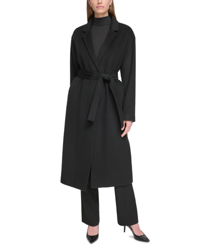 Calvin Klein Women's Single-breasted Cashmere Blend Wrap Coat In Black