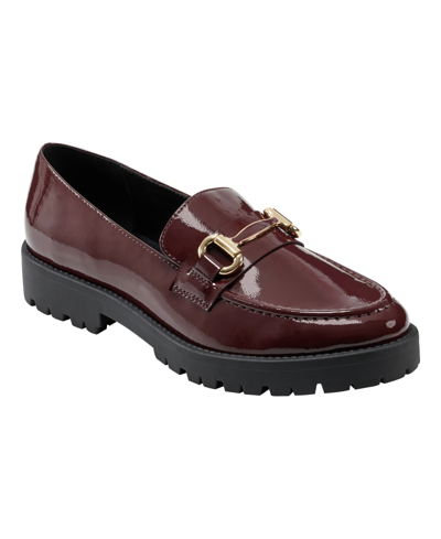 Bandolino Women's Franny Round Toe Slip On Lug Sole Loafers In Wine Faux Patent Leather