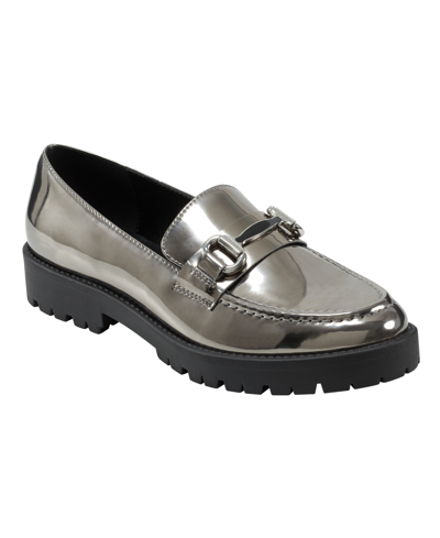 Bandolino Women's Franny Round Toe Slip On Lug Sole Loafers In Pewter Chrome- Manmade