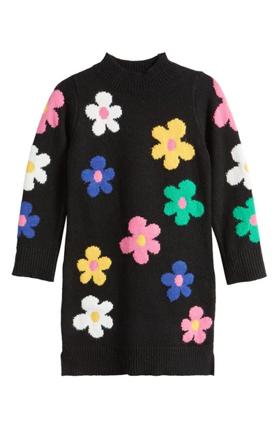 Truly Me Kids' Floral Long Sleeve Sweater Dress In Black Multi