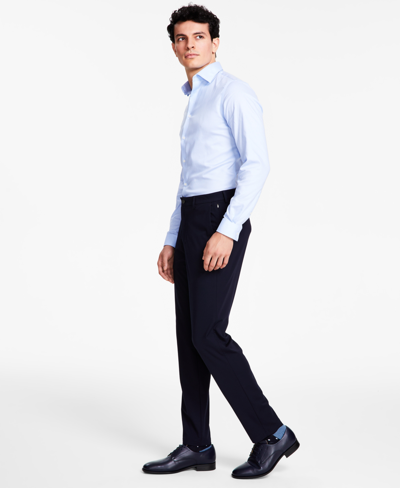 Calvin Klein Men's Slim-fit Stretch Solid Knit Suit Pants In Navy Solid
