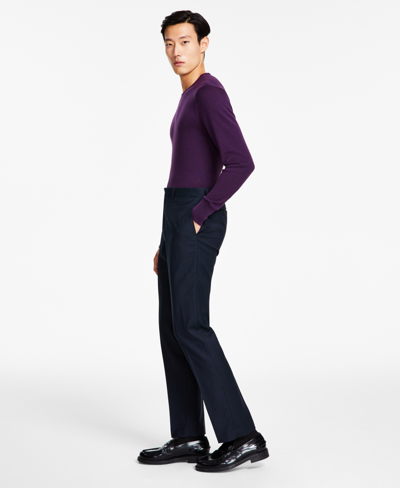 Calvin Klein Men's Slim-fit Wool-blend Stretch Suit Pants In Green Black