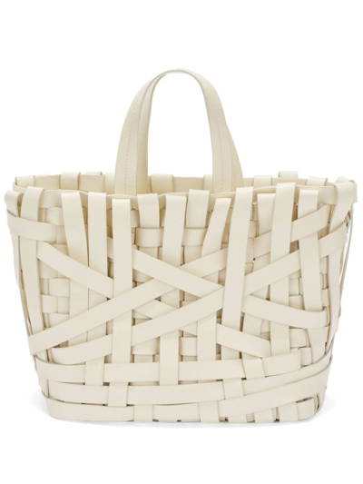 Jil Sander Woven Basket Tote Bag In Weiss