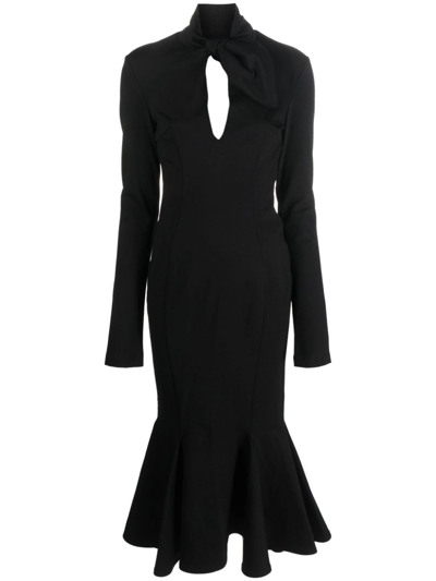Attico Isabel Compact Techno Jersey Midi Dress In Black