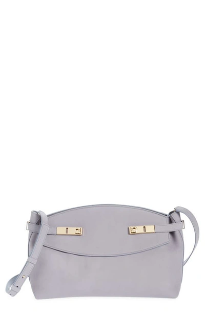 Ferragamo Hug Gancini Pouch Leather Crossbody Bag In Fog Grey