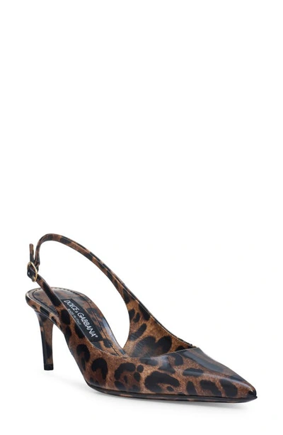 Dolce & Gabbana Lollo Leopard Print Pointed Toe Slingback Pump In Brown Print Leopard