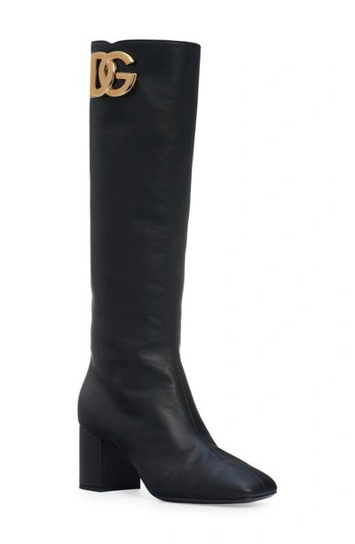 Dolce & Gabbana Jackie Logo Knee High Boot In Black