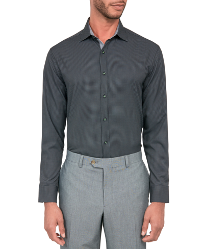 Society Of Threads Men's Regular Fit Non-iron Dot Print Performance Dress Shirt In Black