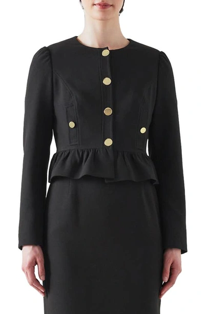 Lk Bennett Folly Crepe Crop Peplum Jacket In Black