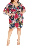 City Chic Frida Floral Faux Wrap Dress In Navy Wild Rose