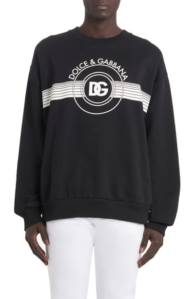 Dolce & Gabbana Logo-print Long-sleeved Cotton Sweatshirt In Black