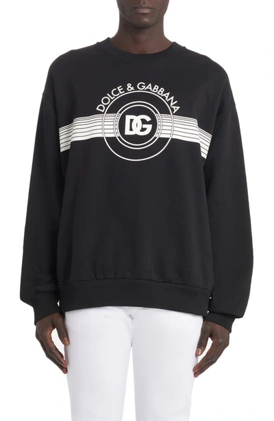 Dolce & Gabbana Logo-print Long-sleeved Cotton Sweatshirt In Nero