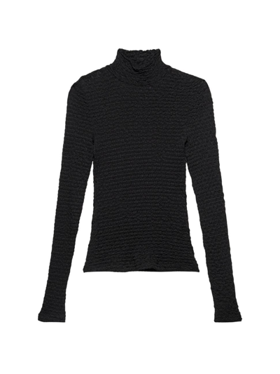 Frame Stretch Mesh Lace Turtleneck In Noir
