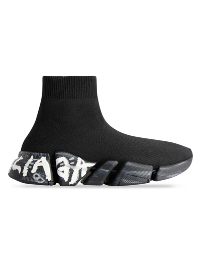 Balenciaga Speed Graffiti-print Sneakers In 1019 Black/black/white