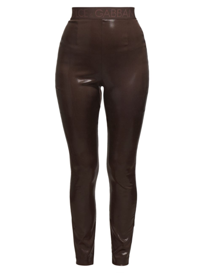 Dolce & Gabbana Women's High-waisted Laminated Pants In Dark Brown