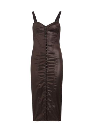 Dolce & Gabbana Women's Waxed Bustier Body-con Midi-dress In Dark Brown