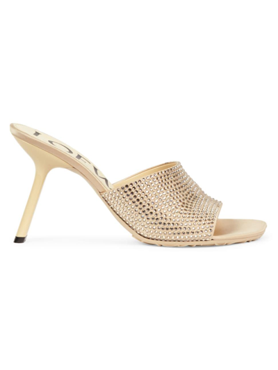 Loewe Petal Heel Slide In Suede And Crystals In Oat Milk