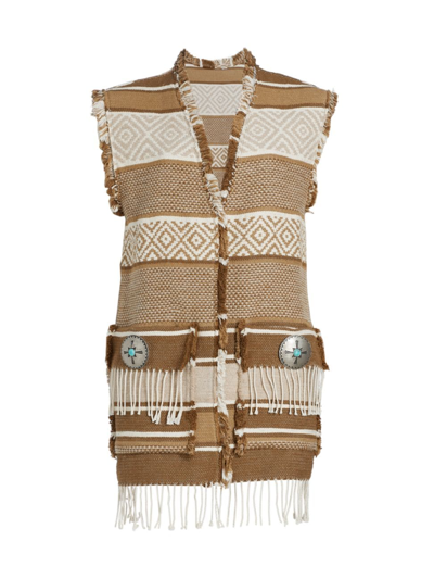 Fortela Diana Fringed Cotton And Wool-blend Jacquard Vest In Natural
