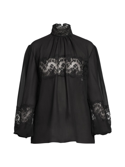 Dolce & Gabbana Floral Lace-detail Semi-sheer Shirt In Black