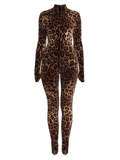 Dolce & Gabbana Women's Cotton-blend Leopard-print Catsuit In Jacquard