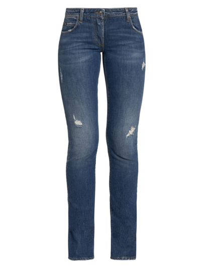 Dolce & Gabbana Women's Mid-rise Distressed Stretch Boot-cut Jeans In Denim