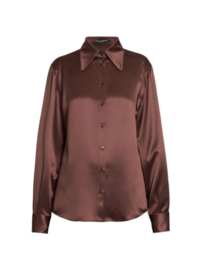 Dolce & Gabbana Women's Button-front Silk Blouse In Dark Brown