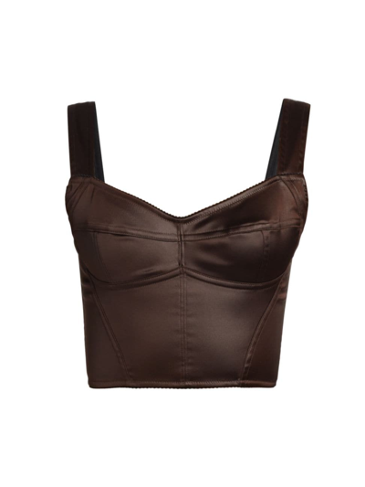 Dolce & Gabbana Shiny Satin Corset Top In Dark Brown