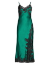 Josie Natori Women's Lolita Silk Slip Midi-dress In Deep Emerald Wash Blacklace