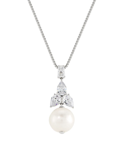 Adriana Orsini Women's Versailles Rhodium-plated, Cubic Zirconia & Cultured Freshwater Pearl Pendant Necklace In Silver