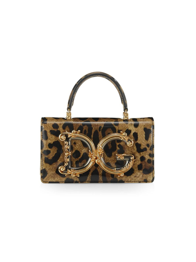Dolce & Gabbana Women's Dg Leopard Leather Top-handle Bag In Brown