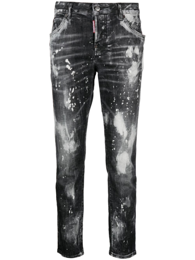 Dsquared2 Paint Splatter-effect Cropped Jeans In Black