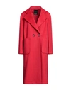 Yes London Woman Coat Red Size 6 Polyester, Viscose