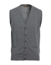 Alpha Studio Man Cardigan Lead Size 46 Merino Wool In Grey