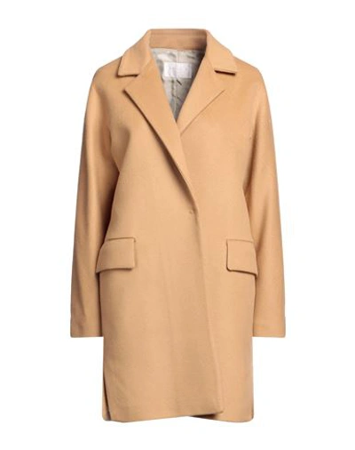 Annie P . Woman Coat Camel Size 10 Virgin Wool, Polyamide, Cashmere In Beige