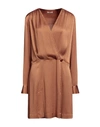 Hanami D'or Woman Short Dress Camel Size 8 Acetate, Silk In Beige