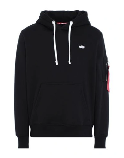 Alpha Industries Man Sweatshirt Black Size M Cotton, Polyester In Black