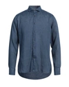 Tintoria Mattei 954 Man Shirt Navy Blue Size 16 Linen