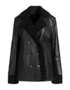 Andrea D'amico Woman Coat Black Size 8 Soft Leather, Textile Fibers