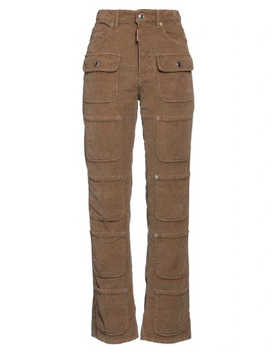 Dsquared2 Woman Pants Camel Size 2 Cotton, Elastane In Beige