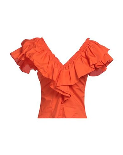 Pinko Woman Blouse Orange Size 4 Cotton
