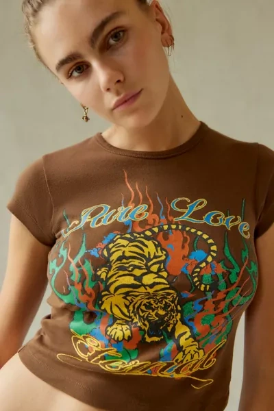 Urban Outfitters Pure Love Tiger Baby Tee In Chocolate