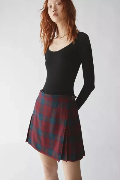Urban Renewal Remade Pleated Plaid Mini Skirt In Red