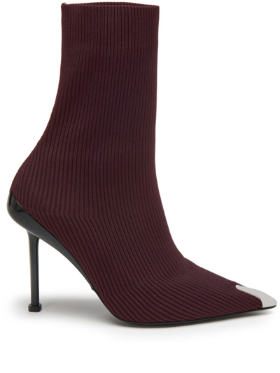 Alexander Mcqueen Ribbed-knit Pointed-toe Boots In Red