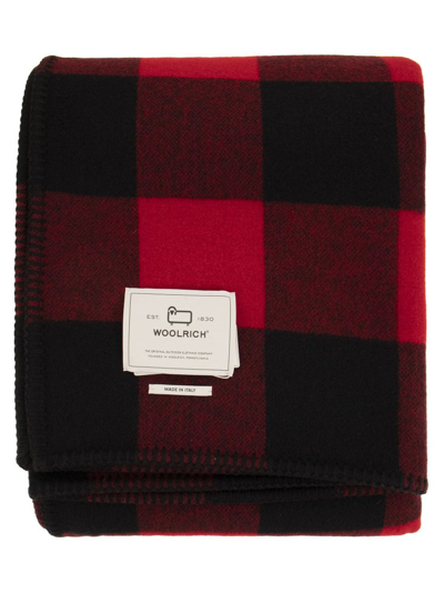 Woolrich Pure Wool Check Scarf In Red/black